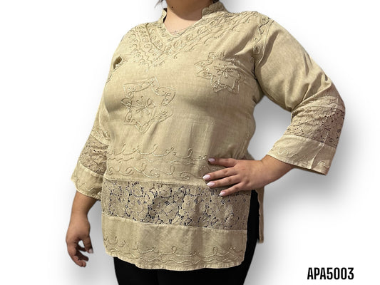 Blusa de Dama Beige con Bordado Unitalla (M)