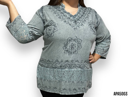 Blusa de Dama Gris con Bordado Unitalla (M)