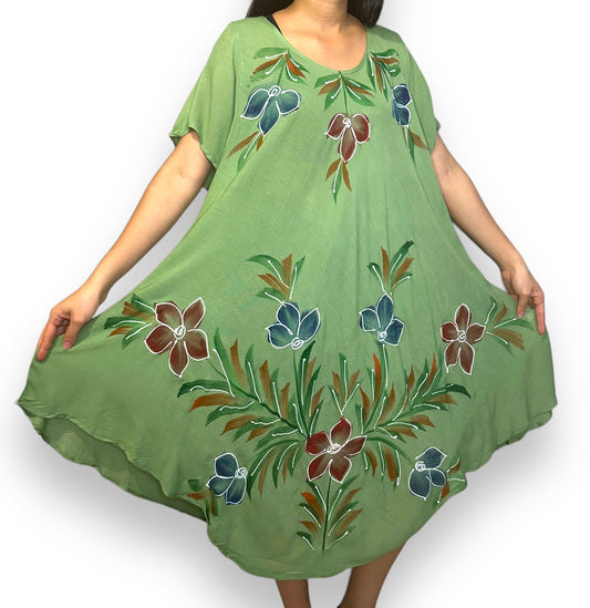 Vestido Verde Estampado Floreado con Mangas