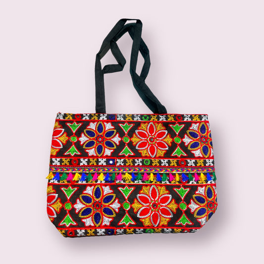 Bolso Cartera Mediano Bordado de Flores India