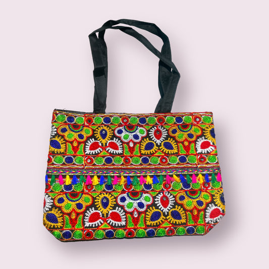 Bolso Cartera Mediano Bordado de Flores India