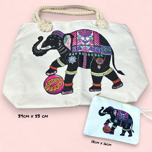 Set de Bolso Cartera con Monedero Estampado Elefante