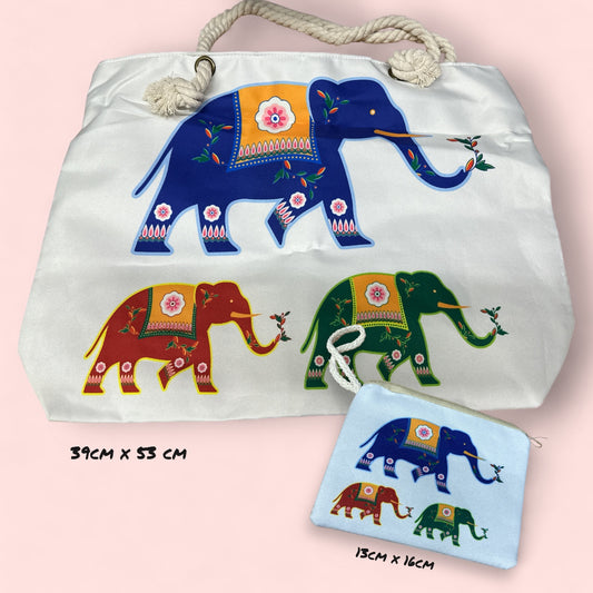 Set de Bolso Cartera con Monedero Estampado Elefante