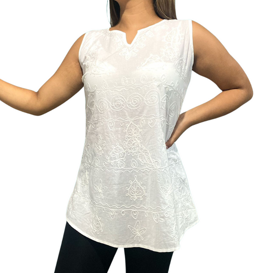 Blusa Blanca de Dama sin mangas CT314