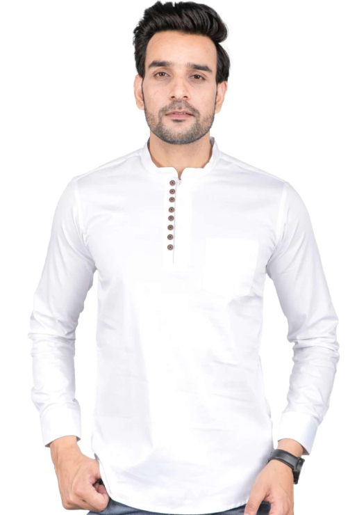 Camisa Blanca de Hombre Mangas Largas Cuello Chino