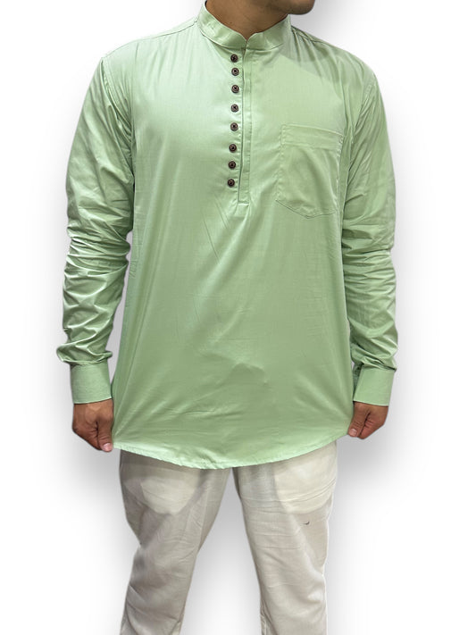 Camisa Verde Claro de Hombre Mangas Largas Cuello Chino