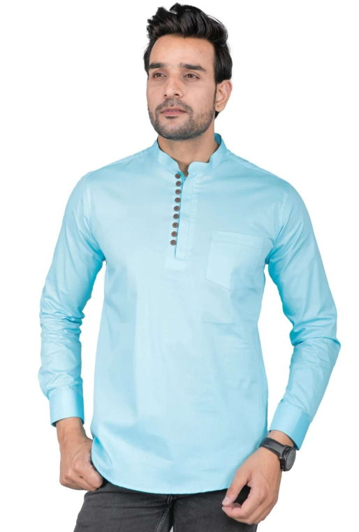 Camisa Azul Hombre Mangas Largas Cuello Chino