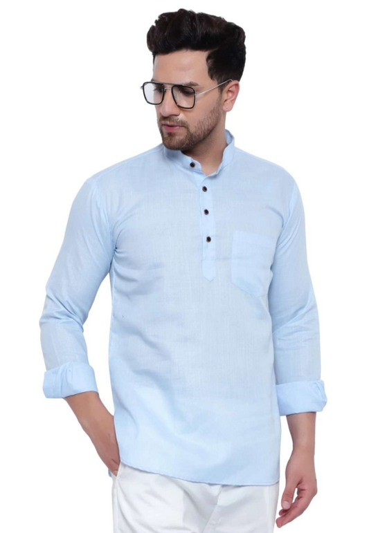 Camisa Azul Cielo Hombre Mangas Largas Cuello Chino