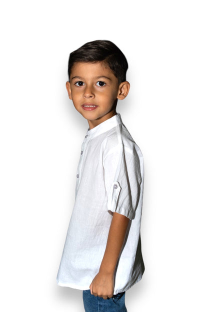 Camisa Kurta de Niño Blanca Manga Corta