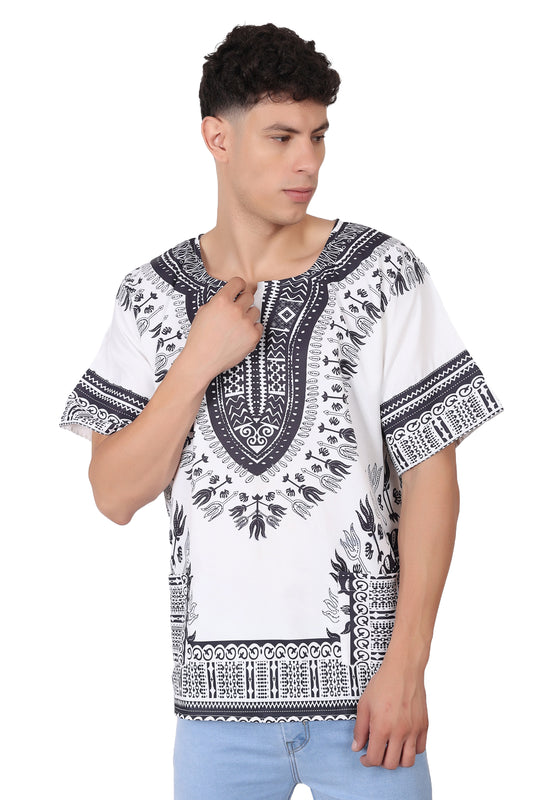 Camisa de Hombre con Estampado Afrocaribeño Blanco