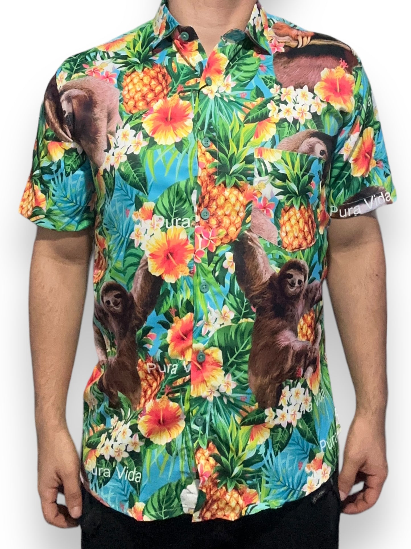 Camisa Hawaiana de Caballero Oso Perezoso Pura Vida