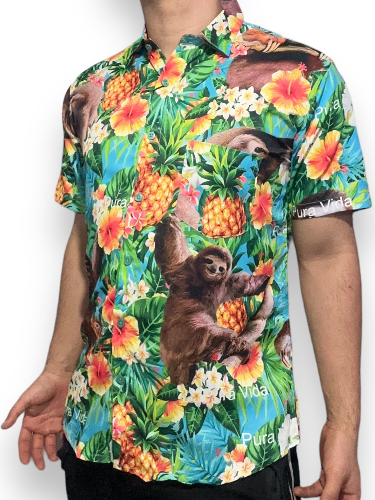 Camisa Hawaiana de Caballero Oso Perezoso Pura Vida