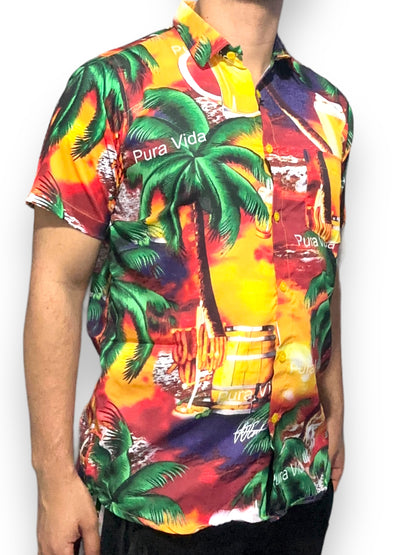 Camisa Hawaiana de Caballero Estampado Cerveza Pura Vida