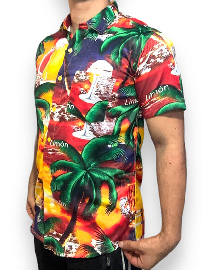 Camisa Hawaiana de Caballero Estampado Cerveza Limón