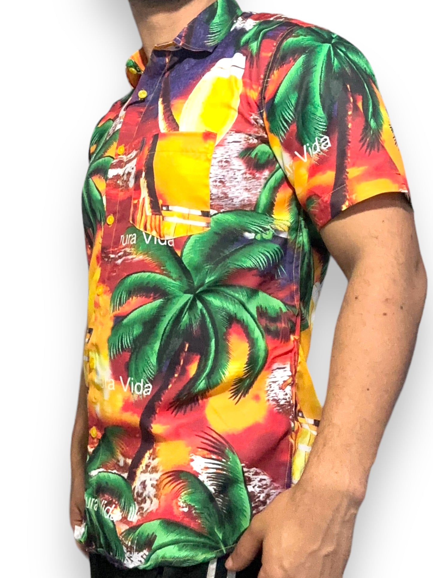 Camisa Hawaiana de Caballero Estampado Cerveza Pura Vida