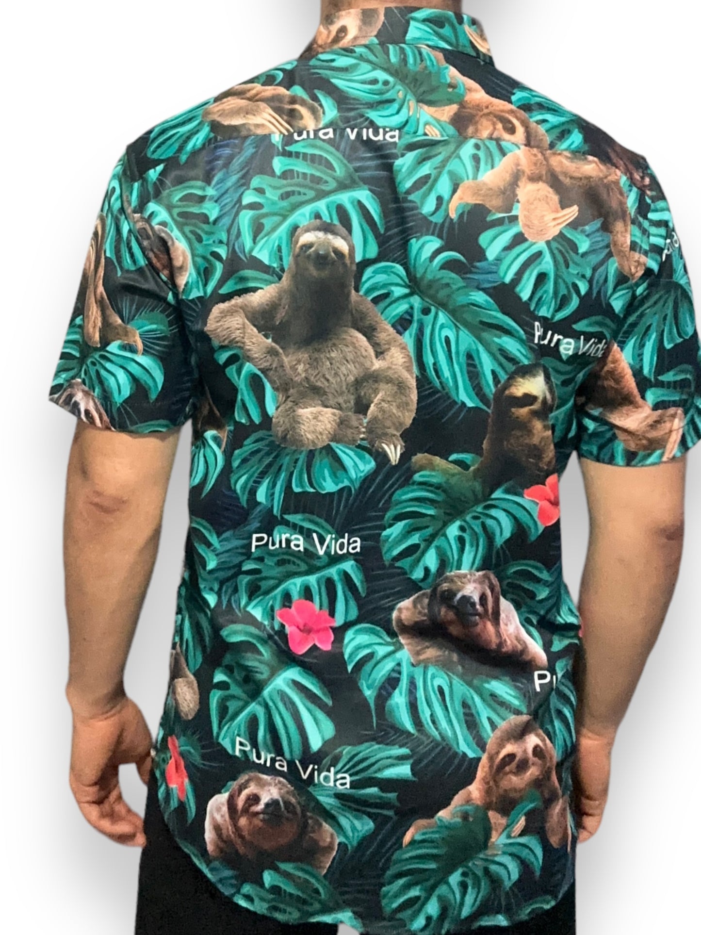 Camisa Hawaiana de Caballero Estampado Oso Perezoso Pura Vida