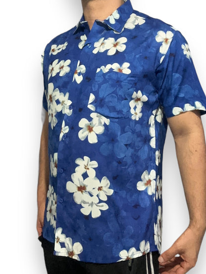 Camisa Hawaiana de Caballero Estampado Azul Floreado