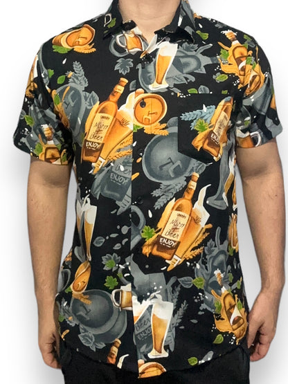 Camisa Hawaiana de Caballero Estampado de Cervezas