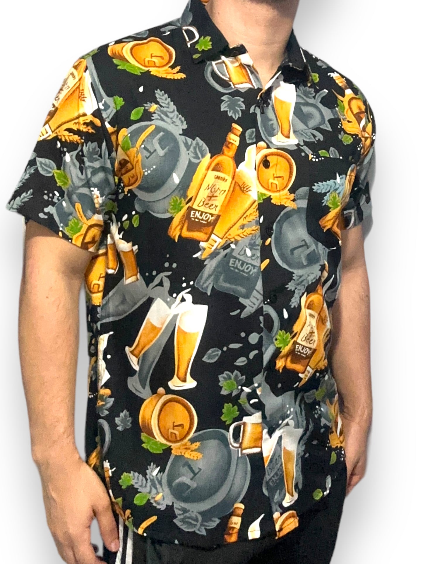 Camisa Hawaiana de Caballero Estampado de Cervezas