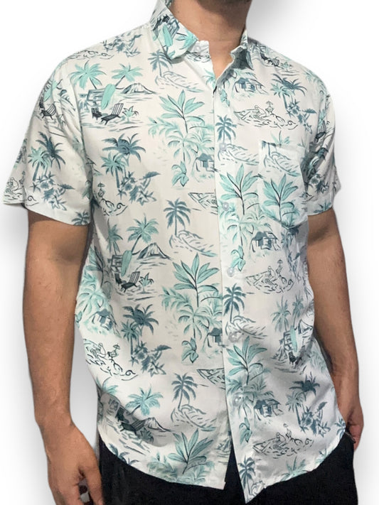 Camisa Hawaiana Playera Caribeña de Caballero Estampado de Palmeras