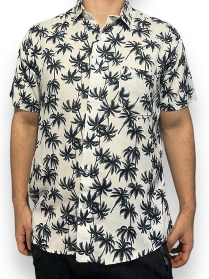 Camisa Hawaiana de Caballero Estampado Blanco de Palmeras