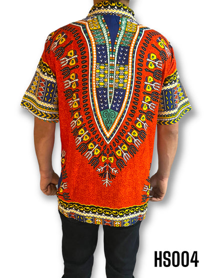 Camisa de Hombre de Botones Estampado Afrocaribeño Naranja