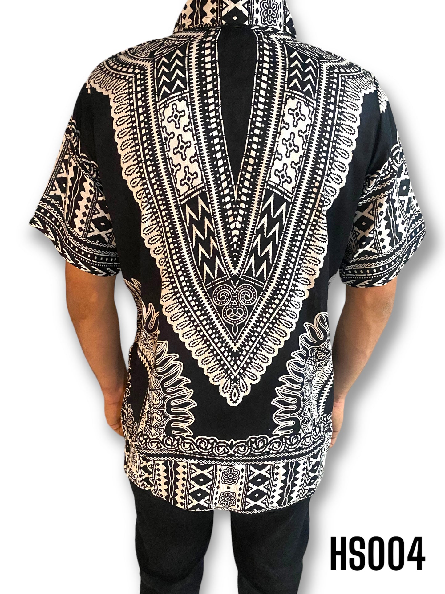 Camisa de Hombre de Botones Estampado Afrocaribeño Negro