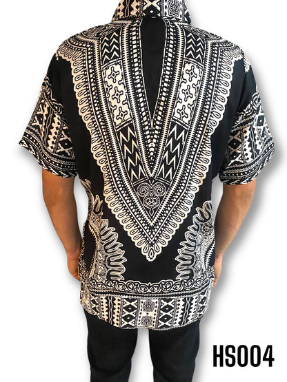 Camisa de Hombre de Botones Estampado Afrocaribeño Negro