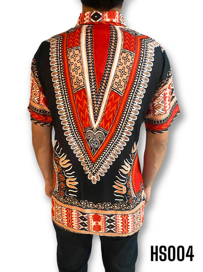 Camisa de Hombre de Botones Estampado Afrocaribeño Negro