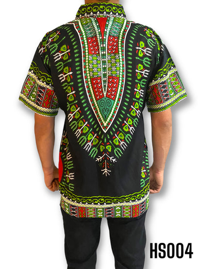 Camisa de Hombre de Botones Estampado Afrocaribeño Negro