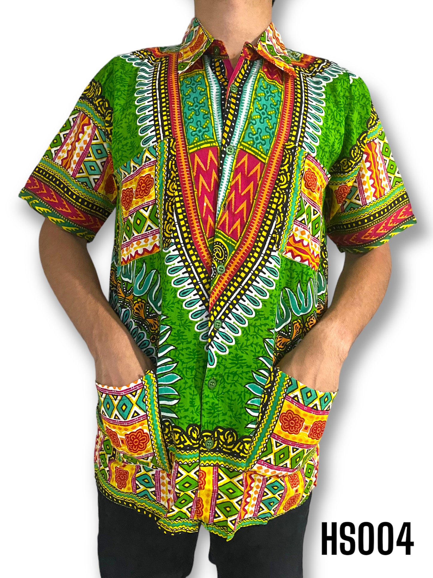 Camisa de Hombre de Botones Estampado Afrocaribeño Verde