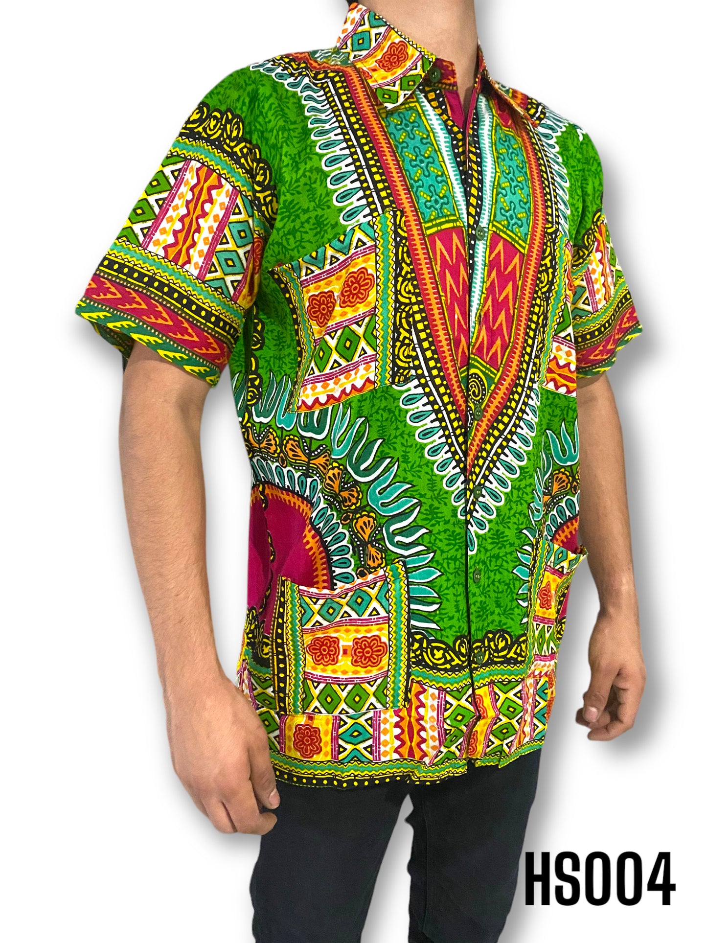 Camisa de Hombre de Botones Estampado Afrocaribeño Verde