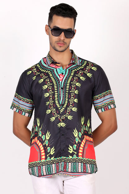 Camisa de Hombre Afrocaribeño Negro de Botones HS402