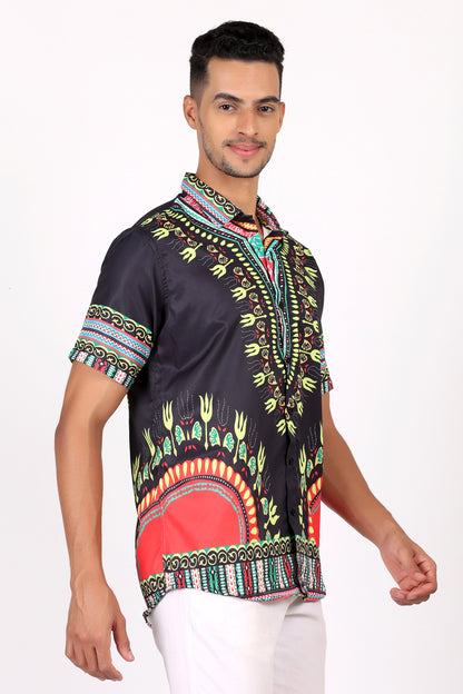 Camisa de Hombre Afrocaribeño Negro de Botones HS402