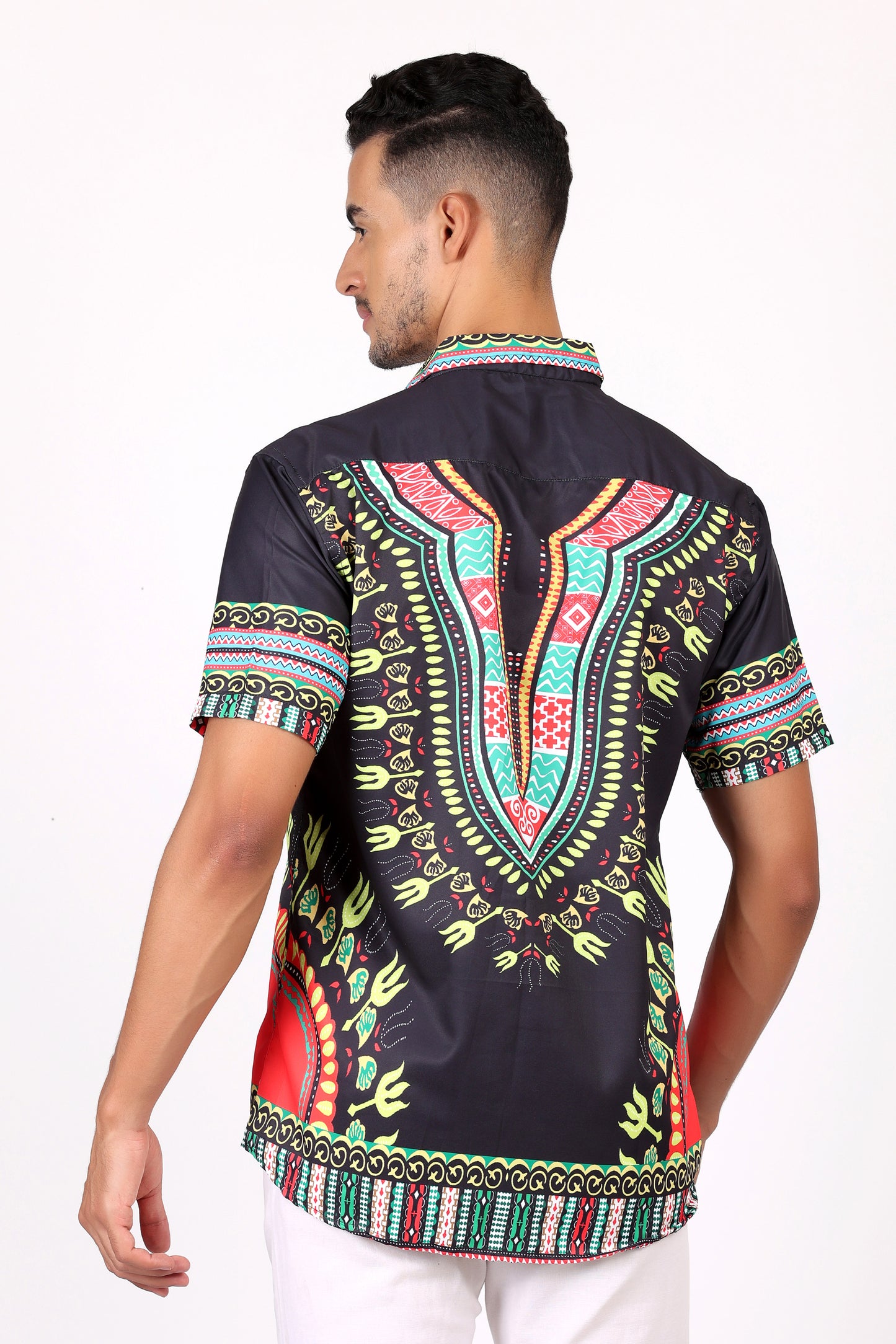 Camisa de Hombre Afrocaribeño Negro de Botones HS402