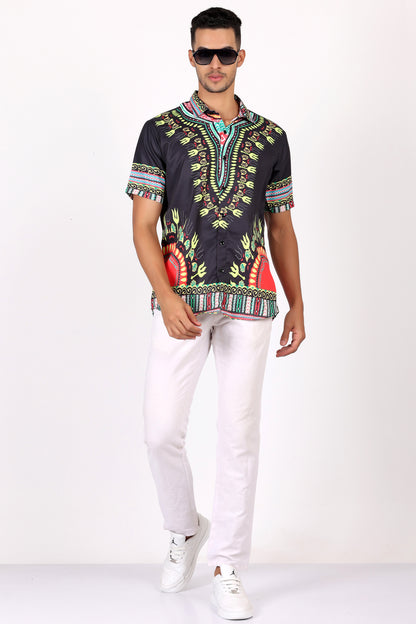 Camisa de Hombre Afrocaribeño Negro de Botones HS402