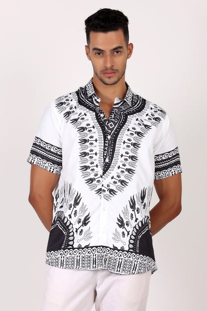 Camisa de Hombre Afrocaribeño Blanco de Botones HS402