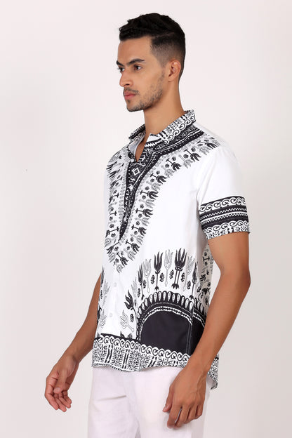 Camisa de Hombre Afrocaribeño Blanco de Botones HS402