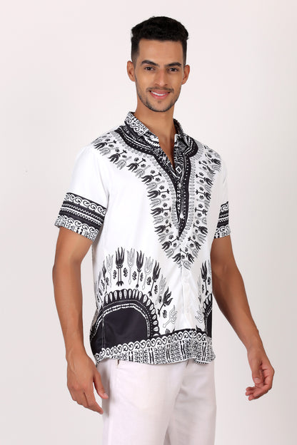 Camisa de Hombre Afrocaribeño Blanco de Botones HS402