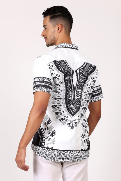 Camisa de Hombre Afrocaribeño Blanco de Botones HS402