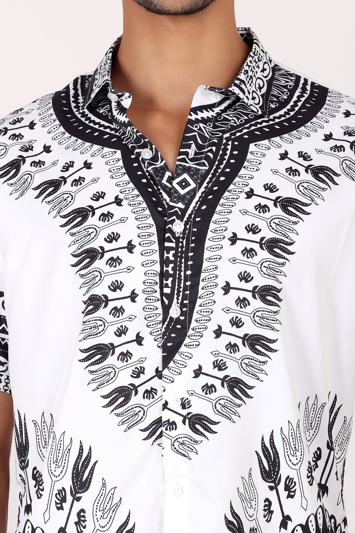 Camisa de Hombre Afrocaribeño Blanco de Botones HS402