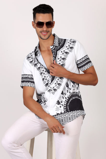 Camisa de Hombre Afrocaribeño Blanco de Botones HS402