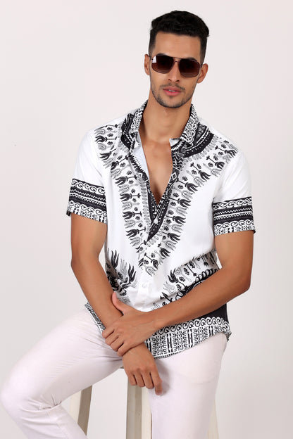 Camisa de Hombre Afrocaribeño Blanco de Botones HS402