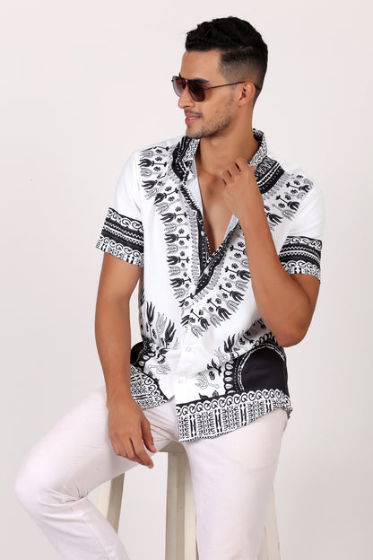 Camisa de Hombre Afrocaribeño Blanco de Botones HS402