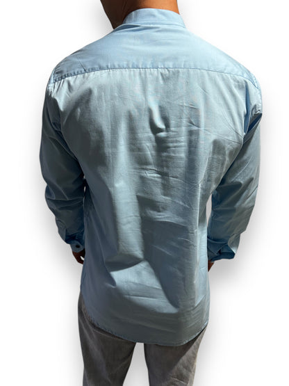 Camisa Azul Cielo Hombre Mangas Largas Cuello Chino