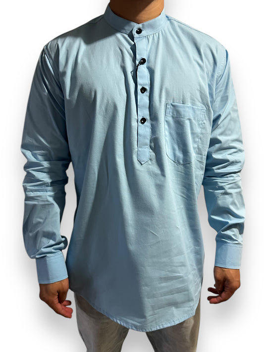 Camisa Azul Cielo Hombre Mangas Largas Cuello Chino