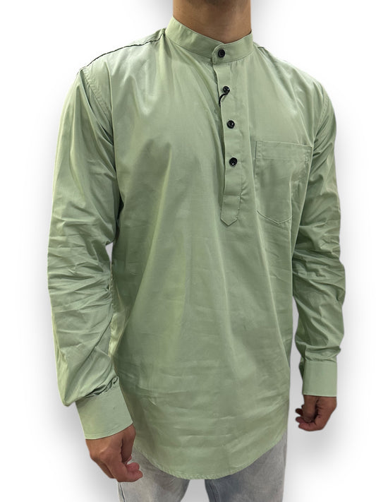 Camisa Verde Agua Hombre Mangas Largas Cuello Chino