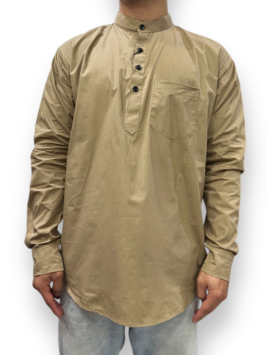 Camisa Khaki Hombre Mangas Largas Cuello Chino