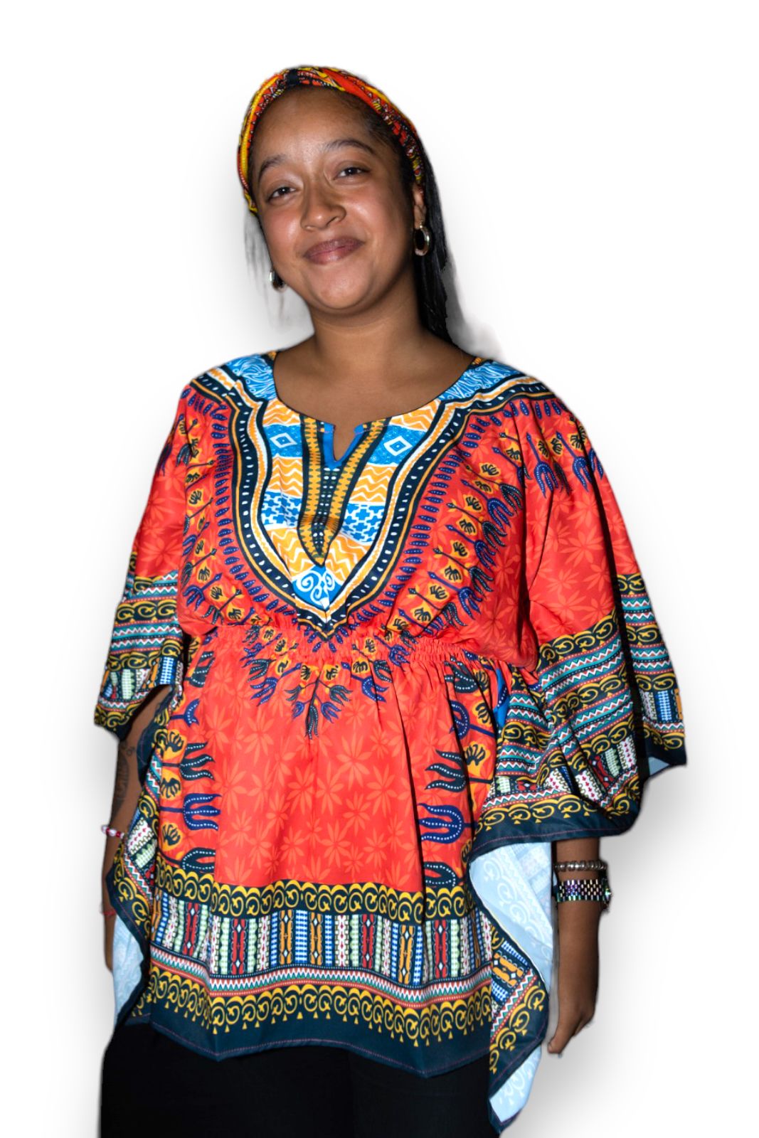 Top Blusa de Dama con Estampado Afrocaribeño Naranja