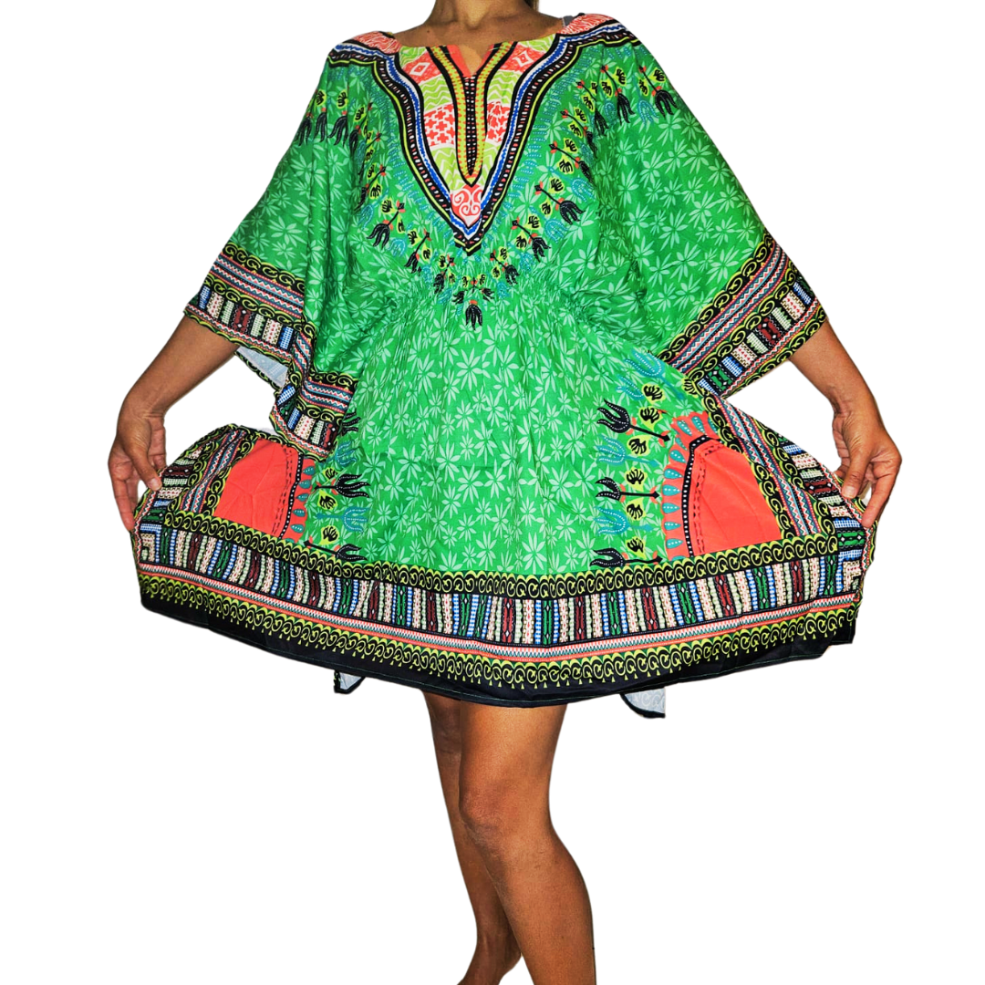 Vestido de Dama Afrocostarricense Estampado Verde